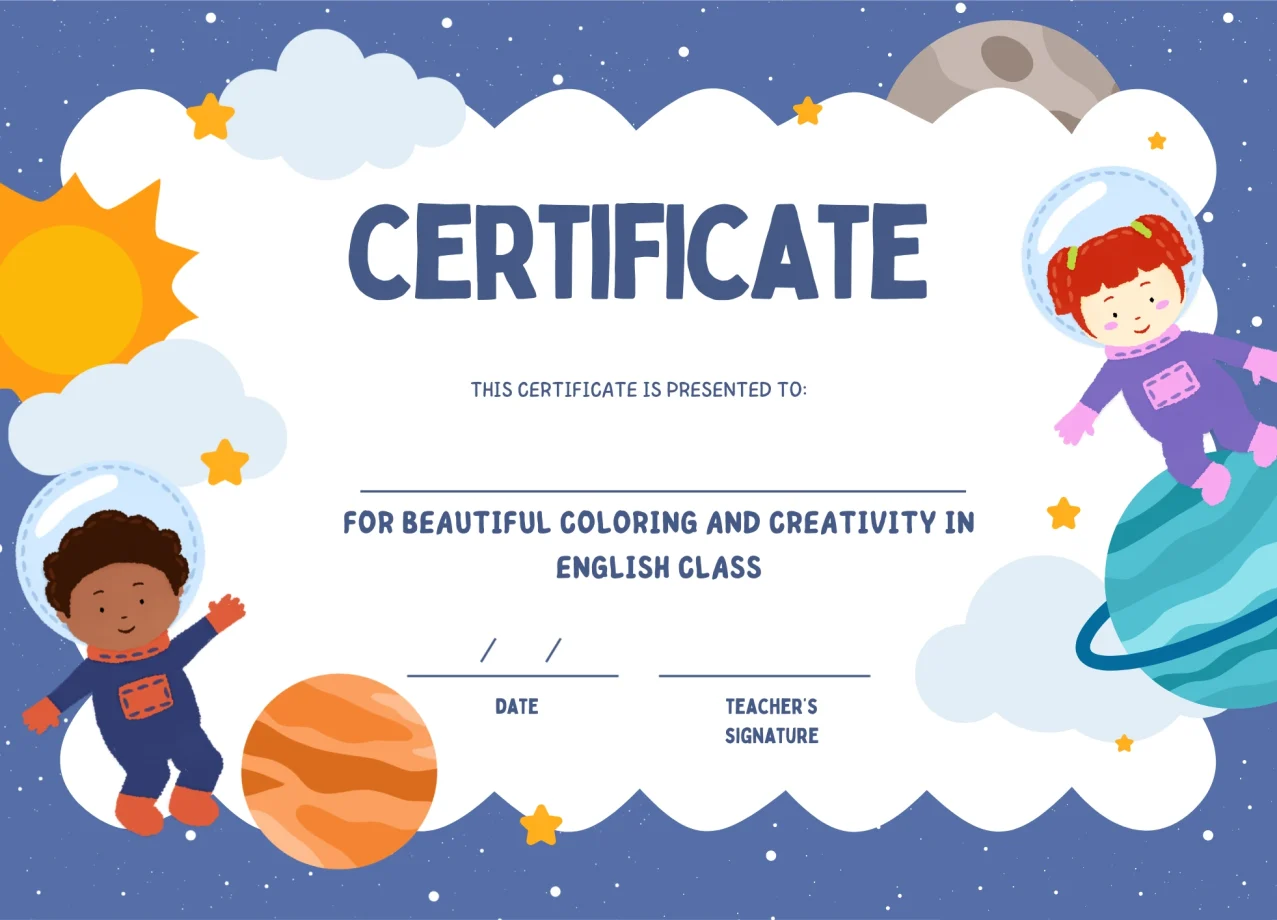 Certificado de Coragem Infantil Pediatra Ilustrado Azul