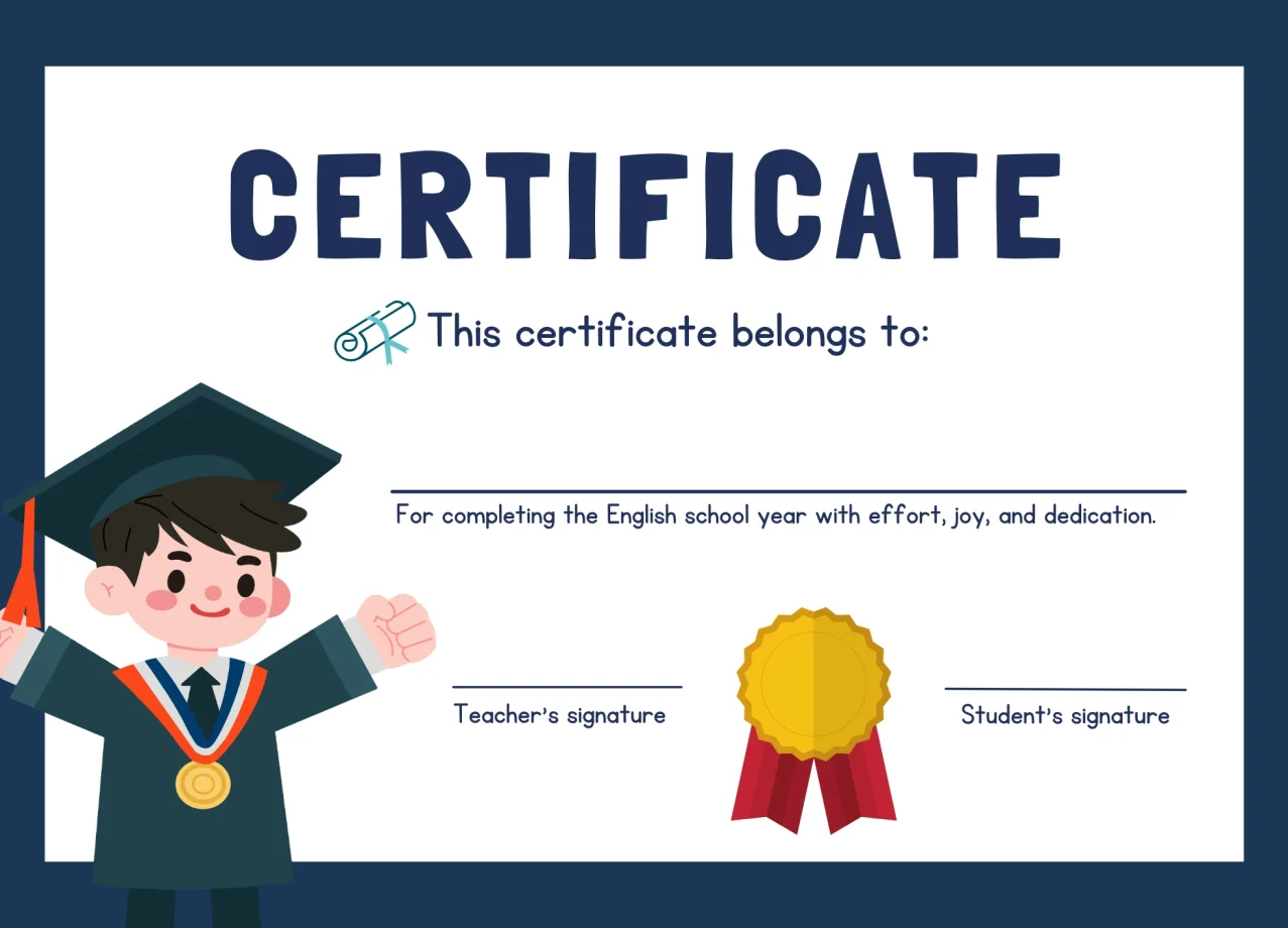 blue illustrative childrens end of year certificate